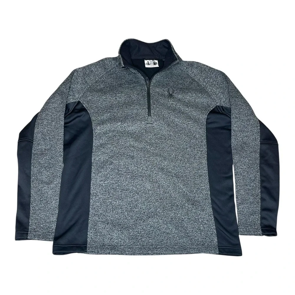 Spyder Mens XL Quarter Zip Pullover Grey Black Heathered Fleece Sweater RN166073